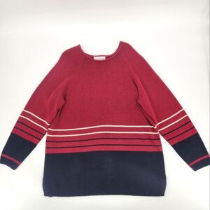 Augusta Max Woman Sweater Size 1X Women Burgundy Red Blue Stripes Waffle Knit